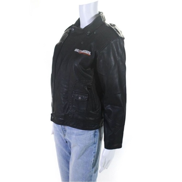 Harley Davidson Children’s size 12/14 Faux Leather Embroidered Motorcycle Jacket - Picture 2 of 6